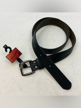 Wrangler Black Men's Leather Belt with Brushed Metal Buckle size XL 44